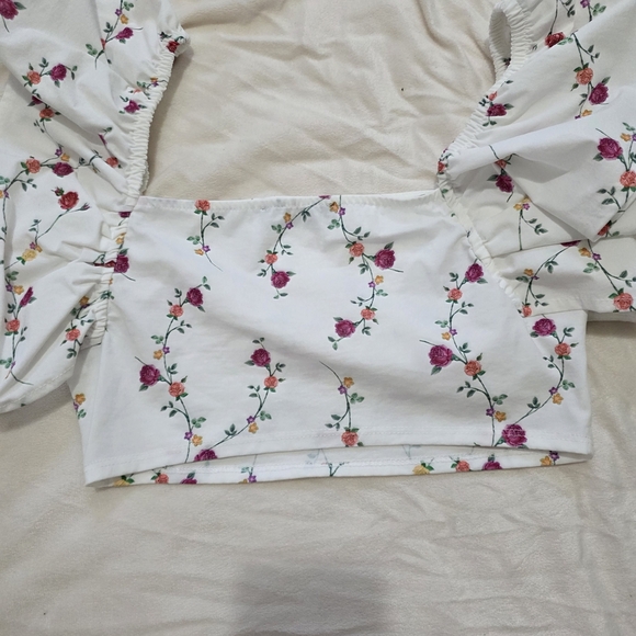 Zara Floral Puff Sleeve Crop Top - Picture 7 of 9